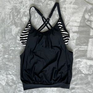 Tankini Black and White Striped Bathing Suit Top